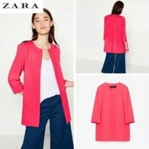 Zara‎ Fuchsia hot pink Cocoon Crepe button up jacket